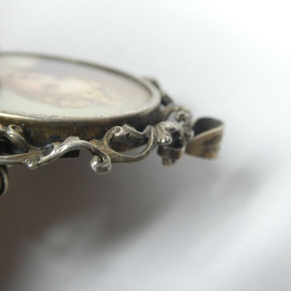 Antique Miniature Portrait Pendant 800 Silver Frame 1.5" - Picture 12 of 13